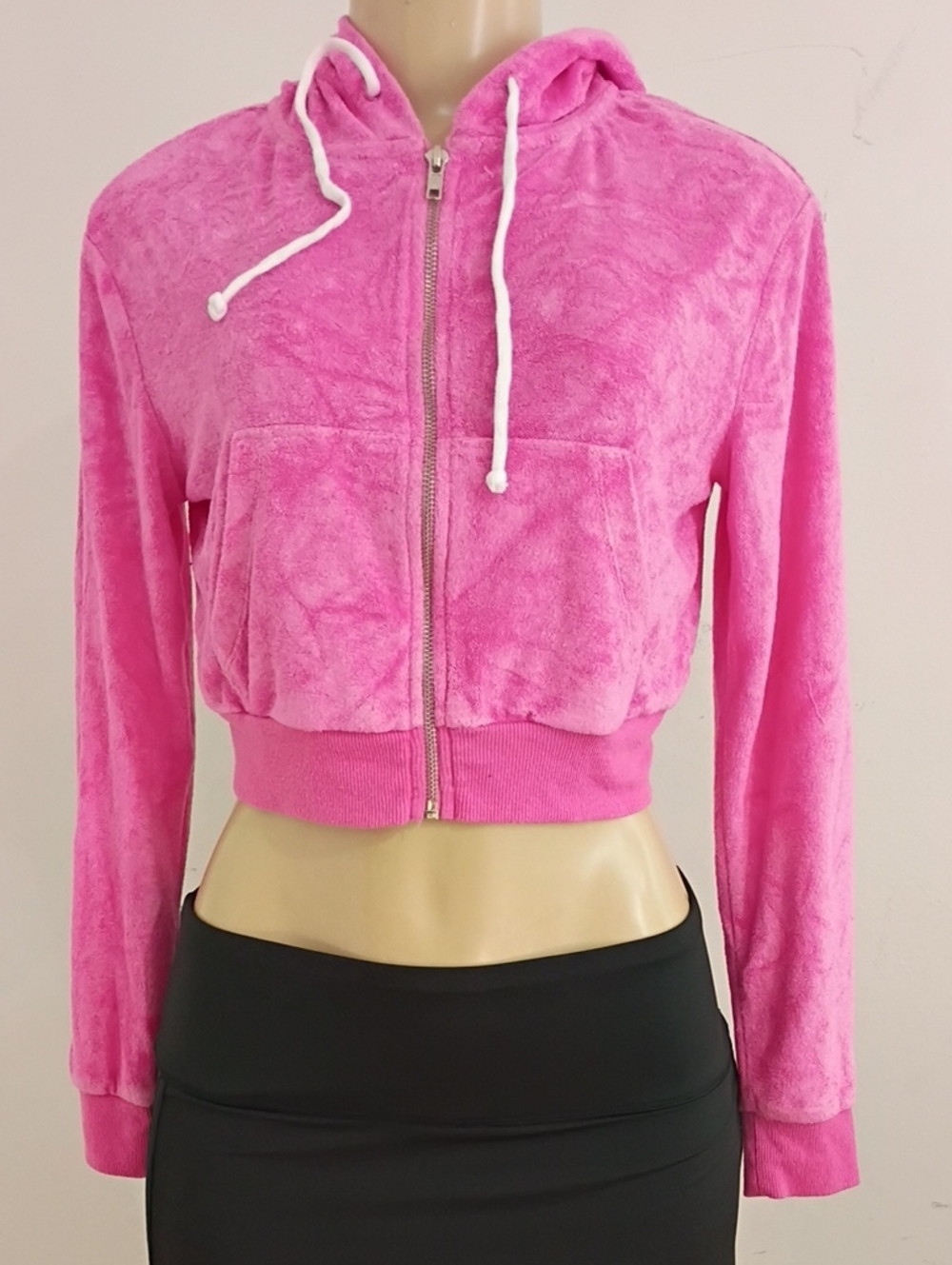 Colsie Bright Pink Plush Cropped Zip-Up Hoodie